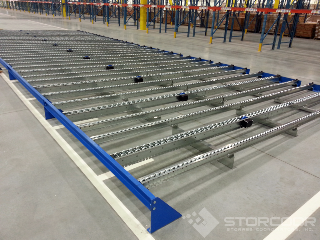 StorCoor Floor Mounted Flow Through Pallet Rack in Warehouse