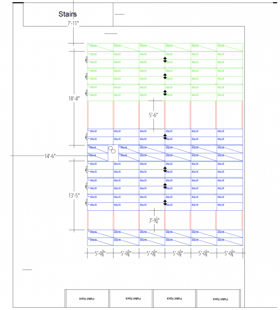 layout of a high-density mechanical assist system in the stockroom